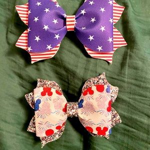 2 Patriotic Hair Bows Flag Print/Mickey